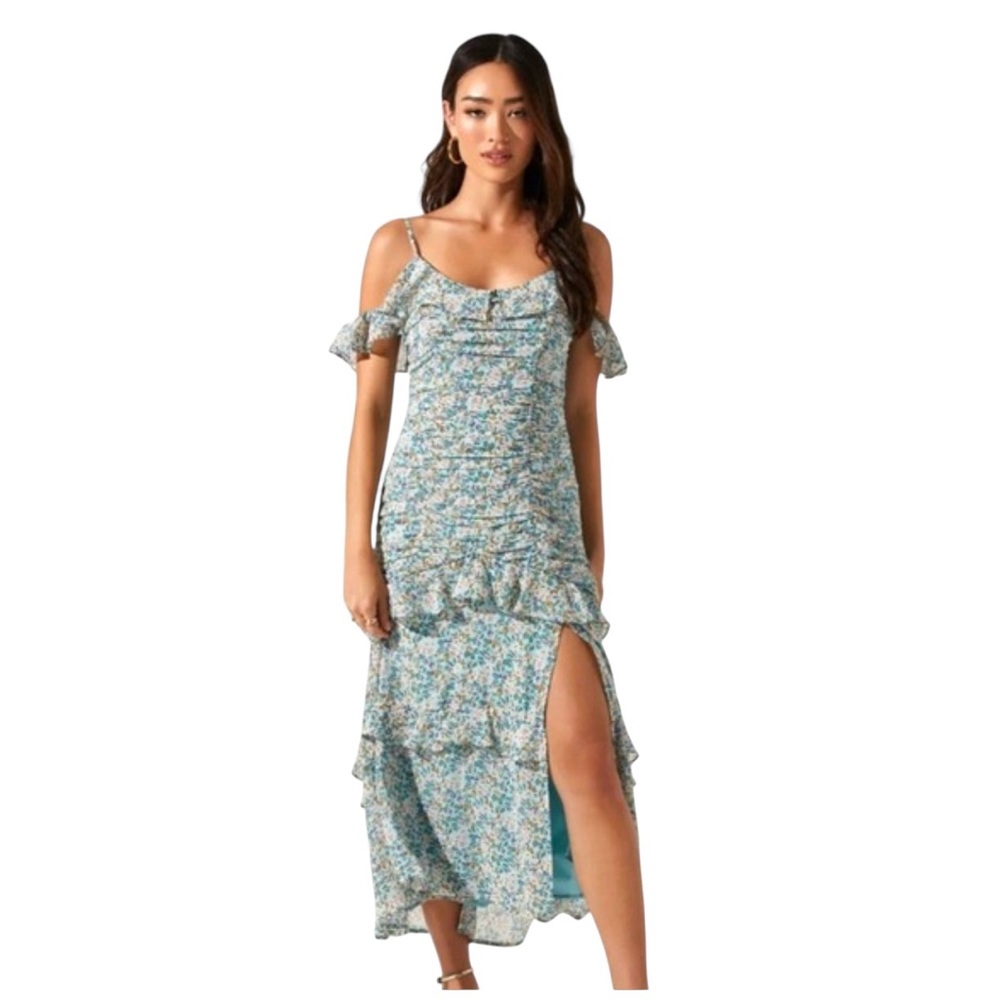 ASTR THE LABEL Daisy Dell Floral Ruffle Off the Shoulder Midi Dress, Size S. - Picture 4 of 11